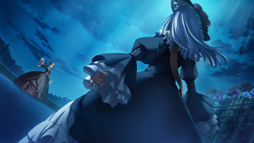 Картинка аниме umineko+no+naku+koro+ni фон взгляд девушка