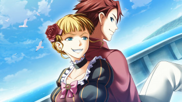 Картинка аниме umineko+no+naku+koro+ni взгляд девушка парень фон