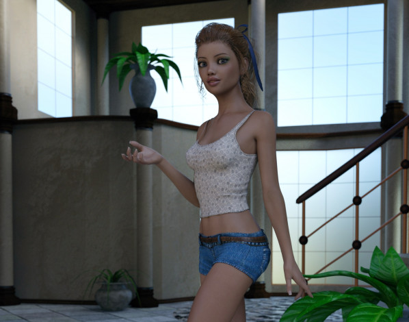 Обои картинки фото 3д графика, люди , people, девушка, взгляд, фон