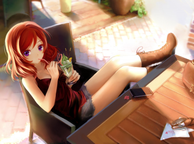 Обои картинки фото аниме, love live,  school idol project, фон, взгляд, девушка