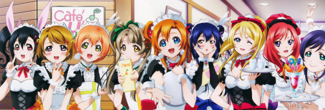 Обои картинки фото аниме, love live,  school idol project, фон, взгляд, девушки