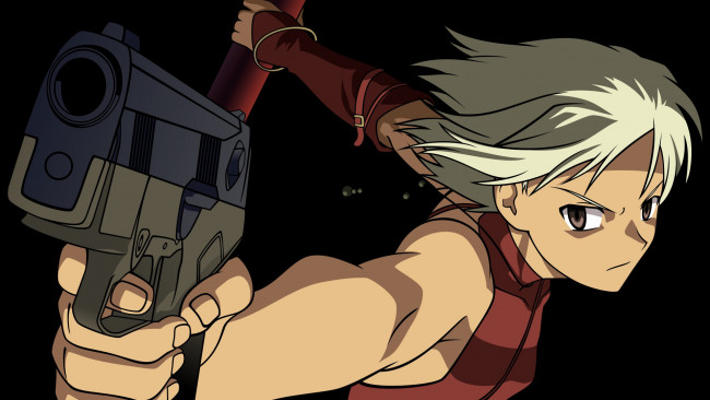 Обои картинки фото аниме, canaan, взгляд, фон, девушка