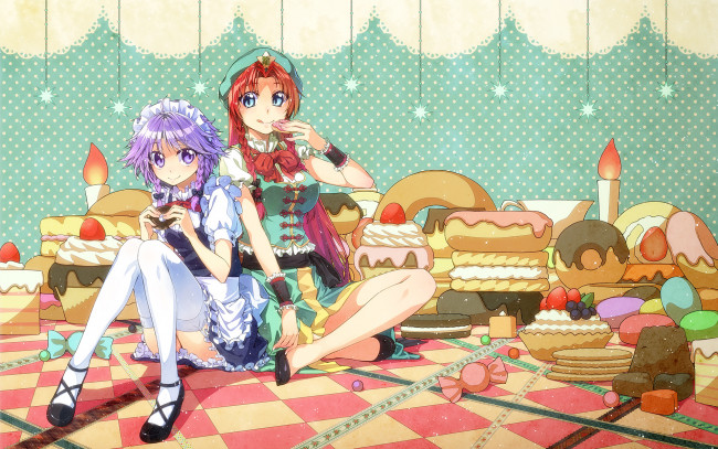 Обои картинки фото аниме, touhou, девушки, фон, взгляд