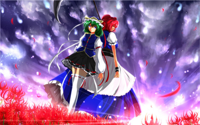 Обои картинки фото аниме, touhou, фон, девушки, взгляд