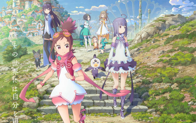 Обои картинки фото аниме, unknown,  другое, фон, взгляд, девушки