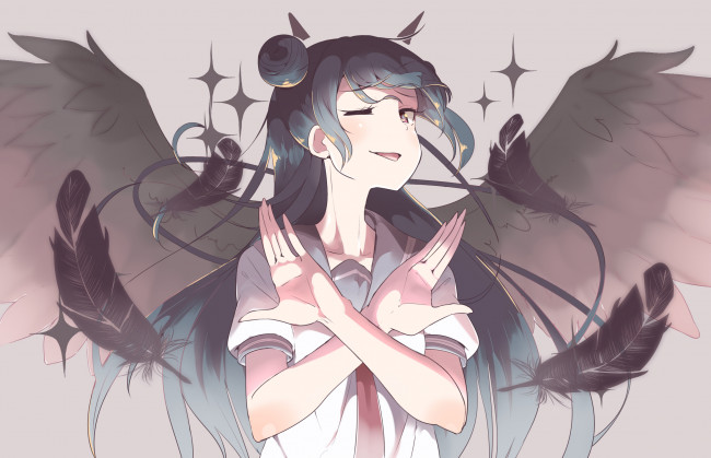 Обои картинки фото аниме, love live,  school idol project, взгляд, девушка, фон