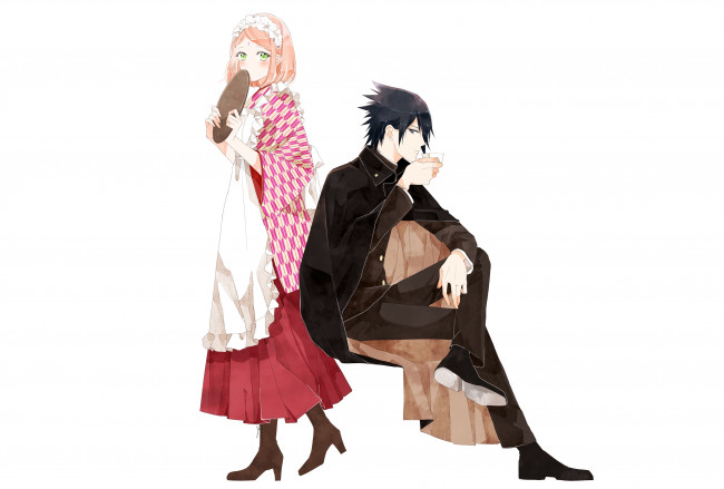 Обои картинки фото аниме, naruto, саске, сакура