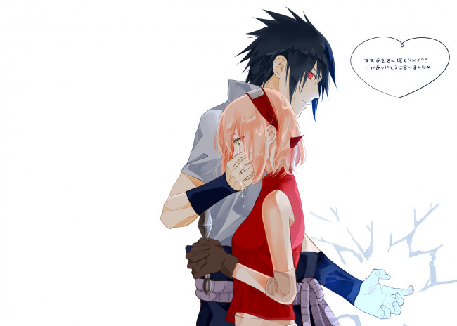 Обои картинки фото аниме, naruto, сакура, саске