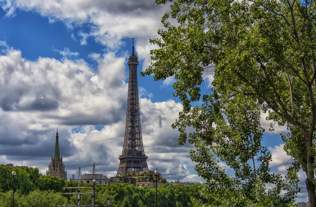 Обои картинки фото eiffel tower, города, париж , франция, башня, панорама