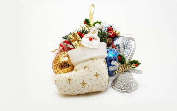 Картинка праздничные украшения носок колокольчик игрушки