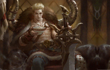 Картинка фэнтези люди taurus меч трон fantasy illustrator lius lasahido