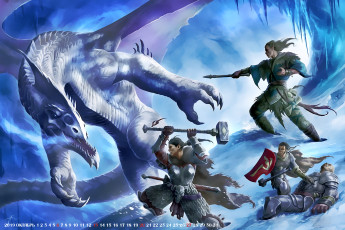 Картинка календари фэнтези дракон крылья воительница воин оружие женщина calendar 2019