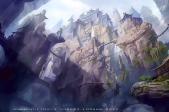 Картинка календари фэнтези здание скала 2019 calendar мост