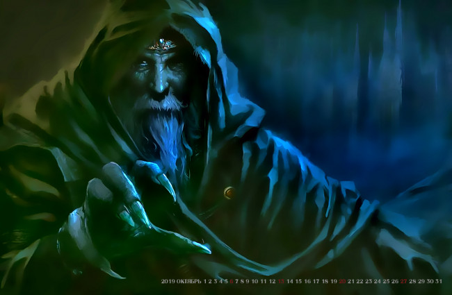 Обои картинки фото календари, фэнтези, лицо, когти, борода, calendar, 2019, старик, капюшон