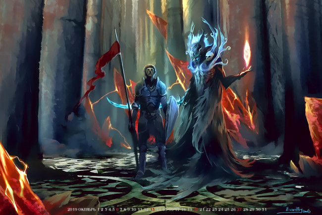 Обои картинки фото календари, фэнтези, 2019, calendar, существо, оружие, воин