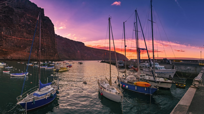 Обои картинки фото корабли, порты ,  причалы, закат, причал, лодки