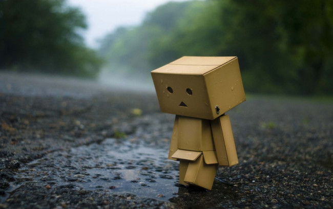 Обои картинки фото разное, данбо , danboard, дождь, асфальт, лужи, печаль