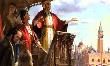 обоя видео игры, anno 1404,  venice, люди, дож, навес, венеция, здания