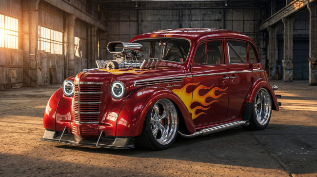 Обои картинки фото нейросеть, автомобили, 3д, тюнинг, арт, хот, род, москвич