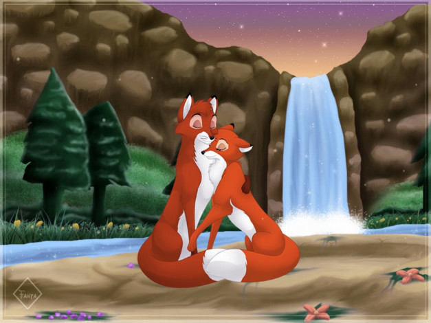 Обои картинки фото рисованные, животные, лисы