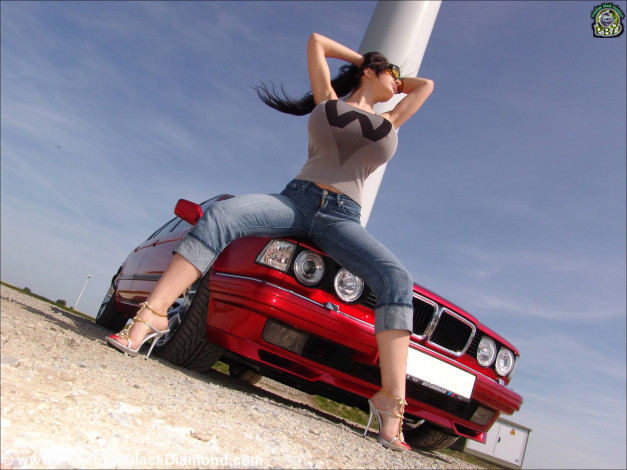 Обои картинки фото penelope, black, diamond, автомобили, авто, девушками, силикон, грудь, сиськи, поза, bmw, m5