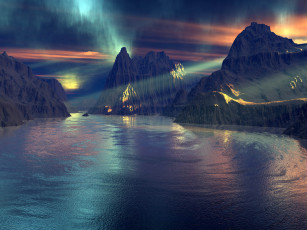 Картинка 3д графика nature landscape природа горы вода