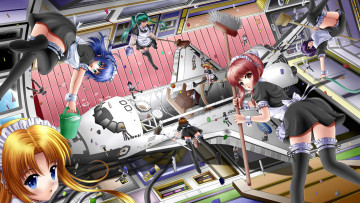 Картинка аниме weapon blood technology ilolamai девушки горничные уборка шаттл