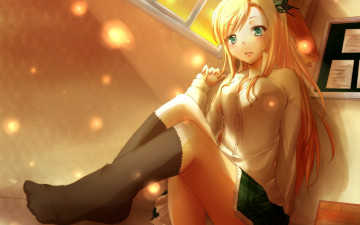 Картинка аниме boku wa tomodachi ga sukunai сидит девушка