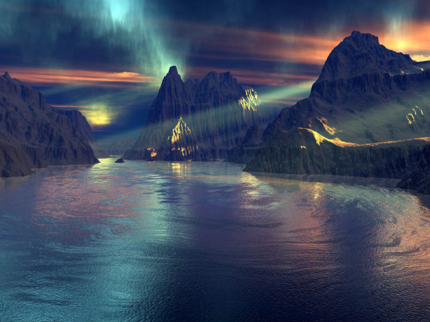 Обои картинки фото 3д, графика, nature, landscape, природа, горы, вода