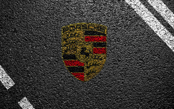 обоя бренды, авто, мото, porsche, эмблема, разметка, асфальт