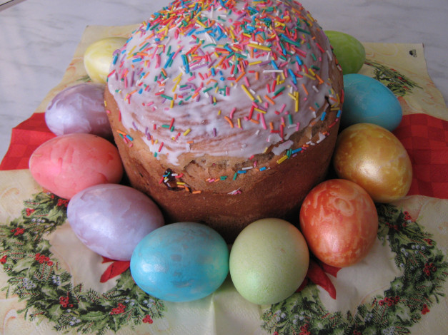 Обои картинки фото праздничные, пасха, кулич, яйца, крашенки