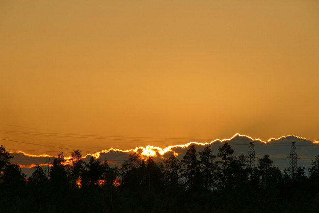 Обои картинки фото природа, восходы, закаты, провода, деревья, закат, нижневартовск