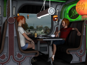 Картинка 3д+графика fantasy+ фантазия мальчик девушка стол