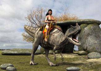 Картинка 3д+графика fantasy+ фантазия девушка динозавр