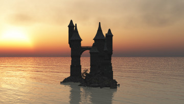Картинка 3д+графика architecture+ архитектура закат замок вода