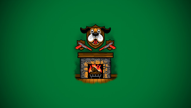 Обои картинки фото рисованные, минимализм, камин, собака