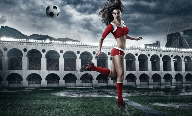 Обои картинки фото спорт, футбол, фото, tim, tadder, игра, мяч, девушка