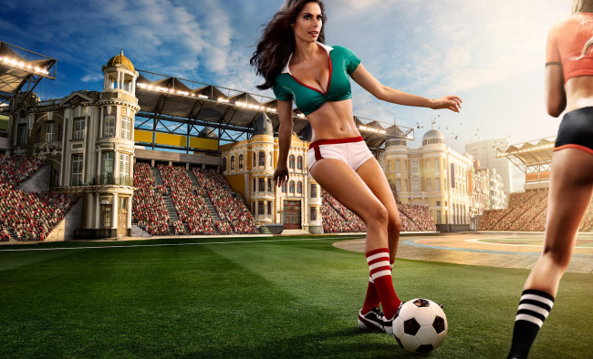 Обои картинки фото спорт, футбол, фото, tim, tadder, игра, мяч, девушка