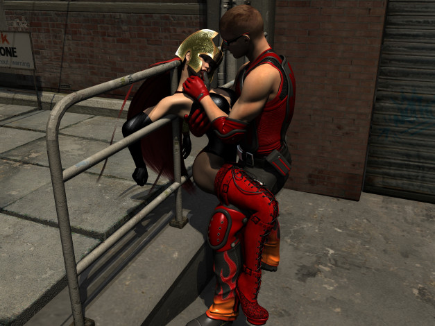 Обои картинки фото 3д графика, фантазия , fantasy, парень, фон, девушка, взгляд