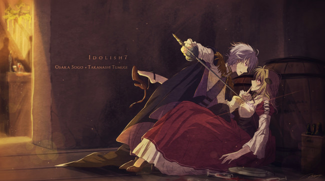 Обои картинки фото автор,  mokoppe, аниме, оружие,  техника,  технологии, рыцарь, девушка, парень, mokoppe, меч