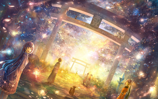 Обои картинки фото автор,  bou nin, аниме, unknown,  другое, bou, nin, арт, девочки