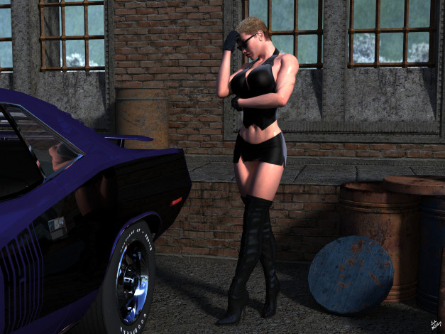 Обои картинки фото 3д графика, люди-авто, мото , people- car ,  moto, автомобиль, фон, взгляд, девушка