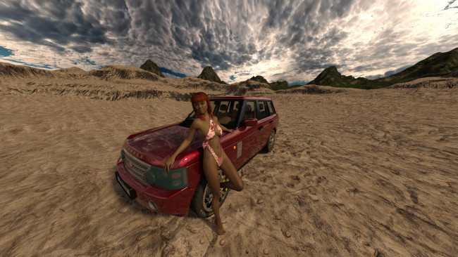 Обои картинки фото 3д графика, люди-авто, мото , people- car ,  moto, взгляд, автомобиль, фон, девушка