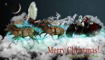 Картинка 3д+графика праздники+ holidays олени фон взгляд девушки