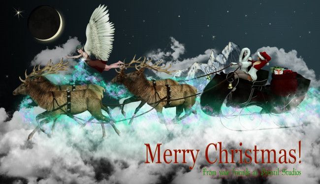 Обои картинки фото 3д графика, праздники , holidays, олени, фон, взгляд, девушки