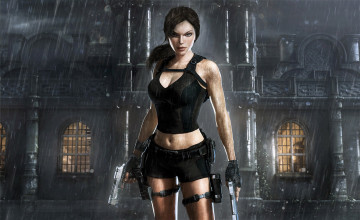 обоя видео игры, tomb raider,  underworld, дождь, дом, оружие, лара, крофт