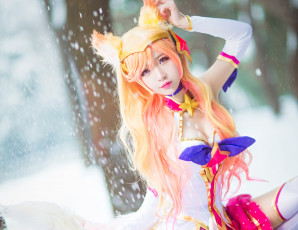 обоя девушки, dong dong guai, костюм, лес, снег