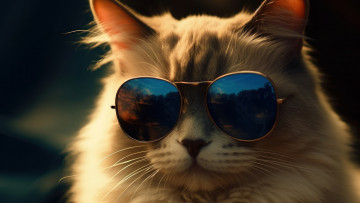 Картинка 3д+графика животные+ animals cat sunglasses digital art animal кот очки цифровое искусство