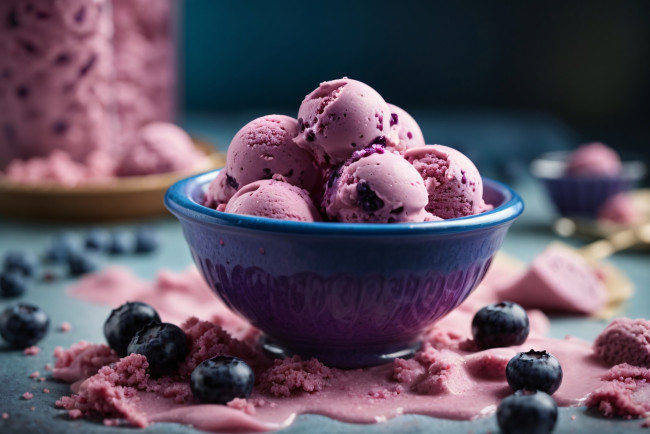 Обои картинки фото еда, мороженое,  десерты, черника, ягоды