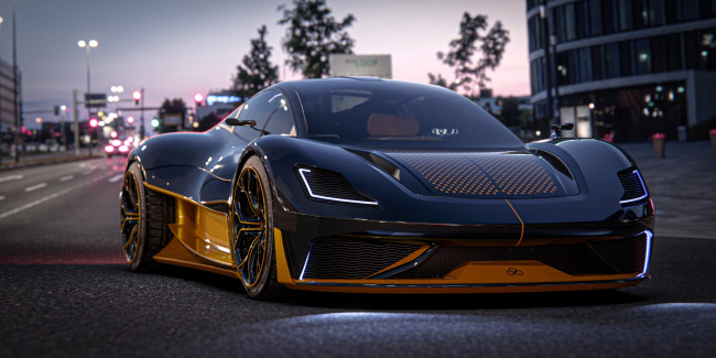 Обои картинки фото автомобили, 3д, синий, дорога, город, улица, здания